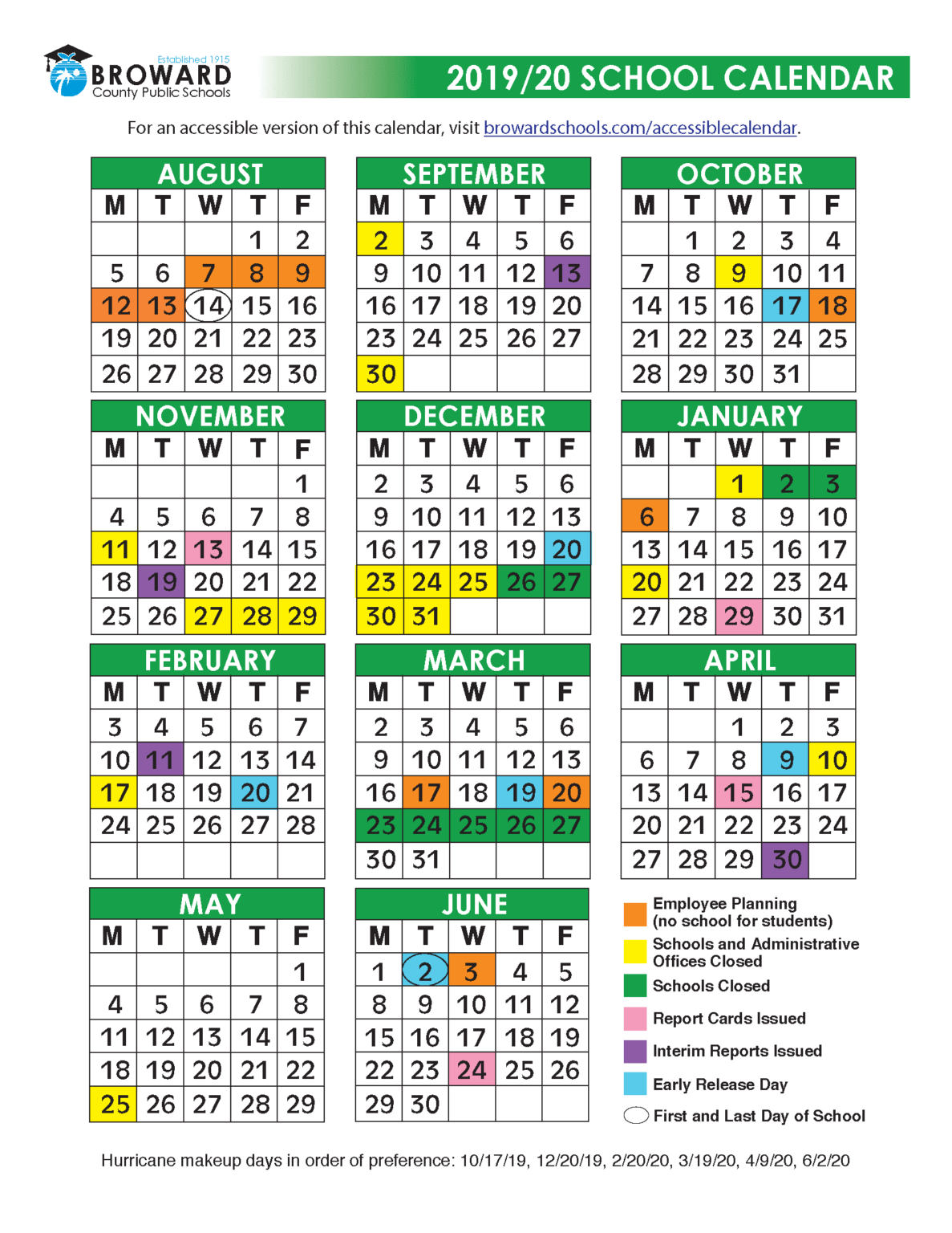 2019 Miami-Dade and Broward School Calendars