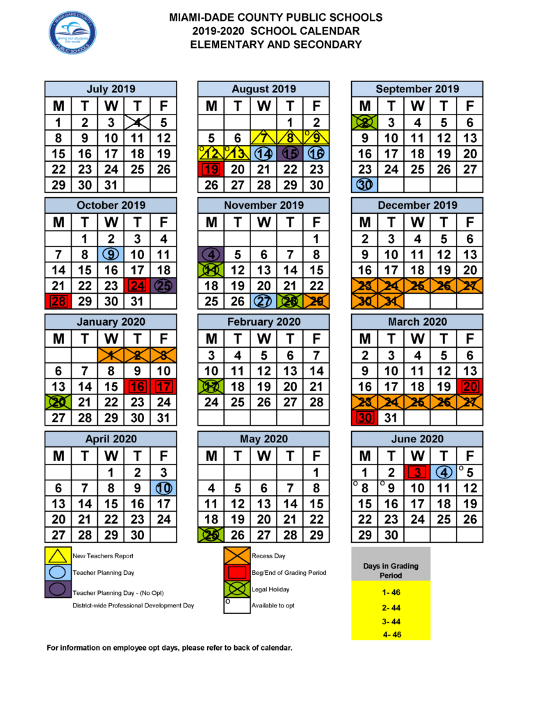 2019 Miami Dade And Broward School Calendars