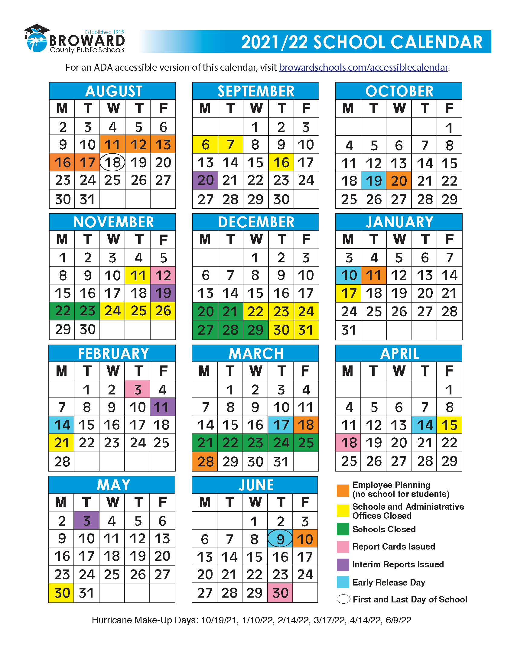 2021 2022 Miami Dade and Broward School Calendars