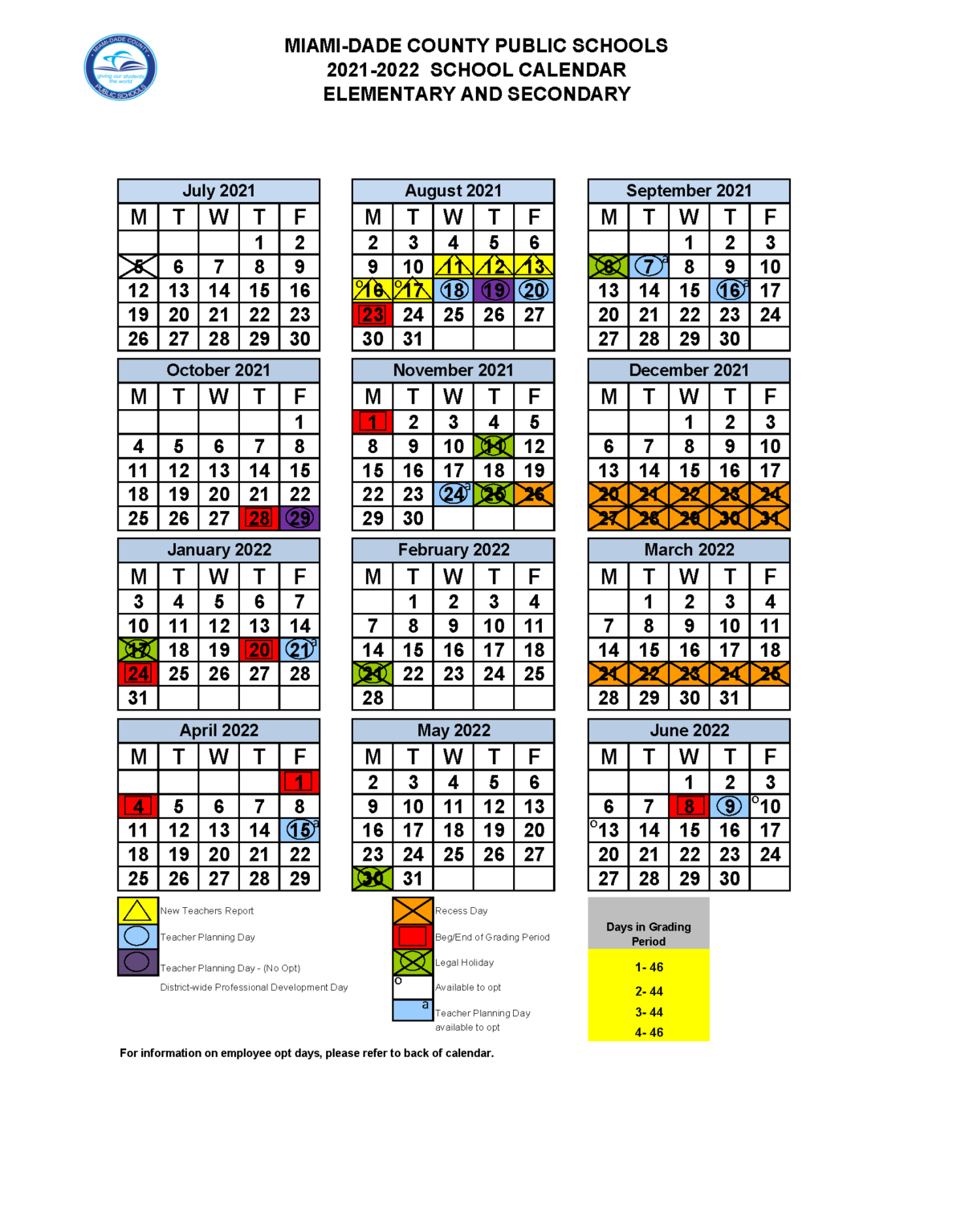 2021-2022 Miami-Dade and Broward School Calendars