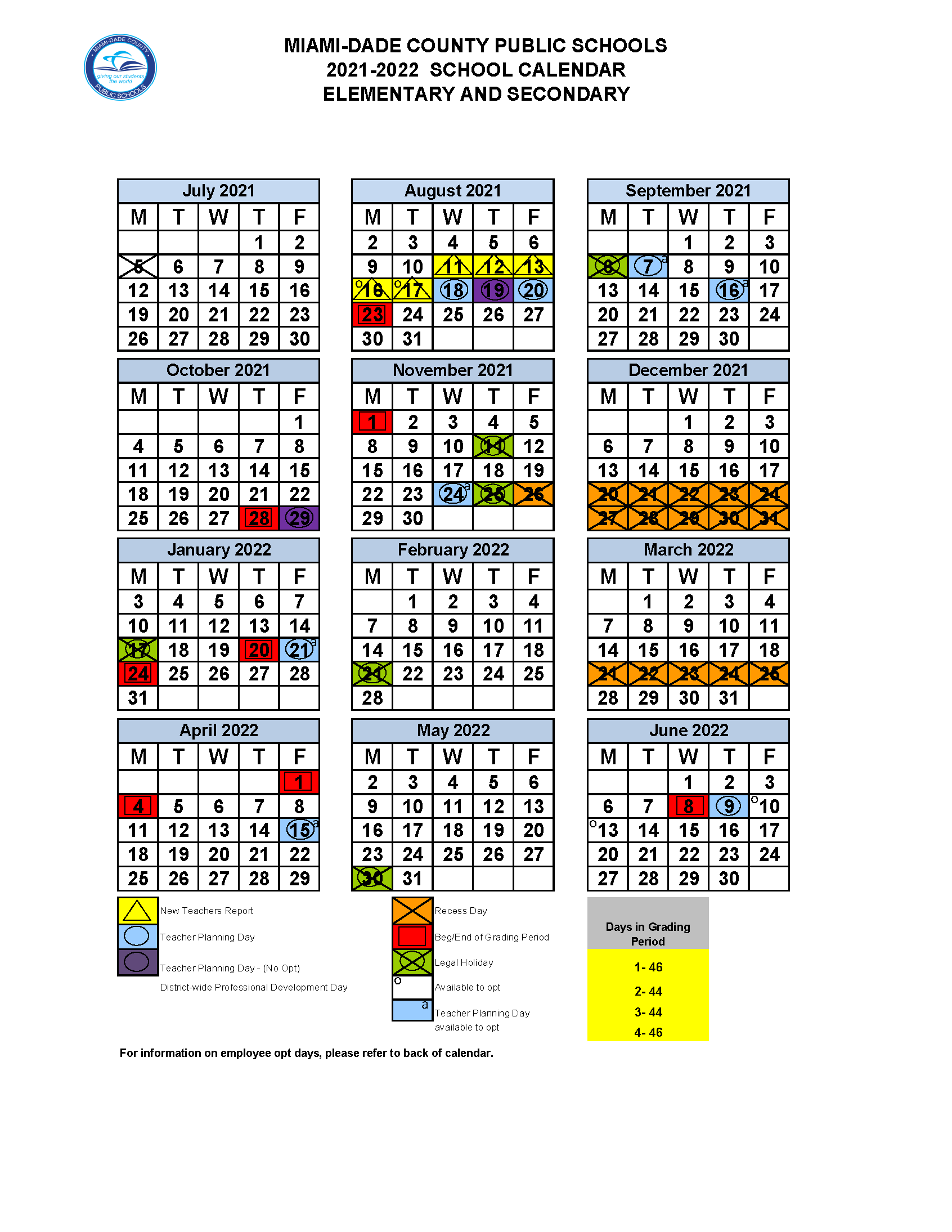 2021 22 Miamidade School Calendar Page 1 