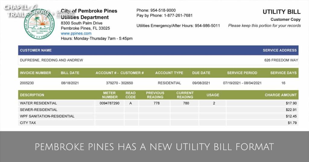 Pembroke Pines New Utility Bill Format